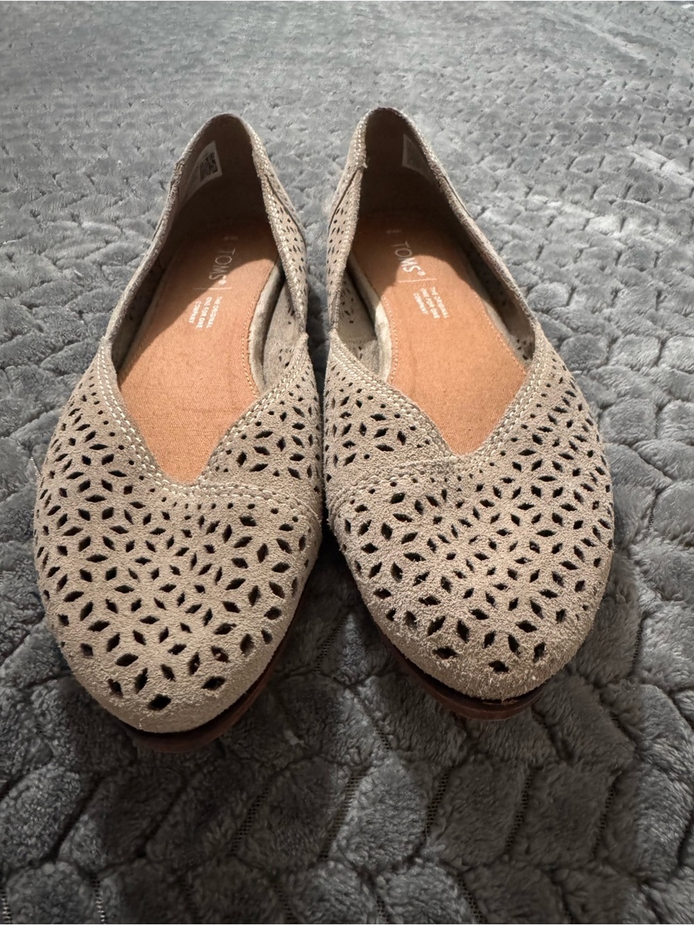 TOMS Taupe Laser-Cut Suede Slip-On Flats